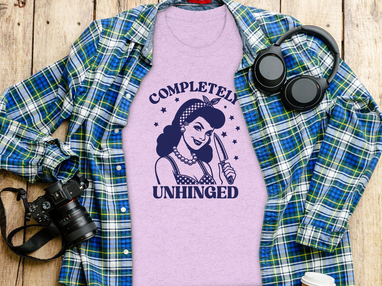 Retro Completely Unhinged Woman Holding Knife T-Shirt
