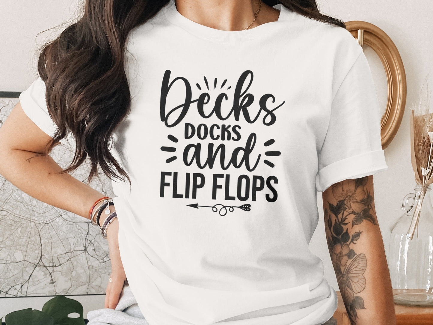 Decks Docks And Flip Flops Arrow Summer Funny T-Shirt