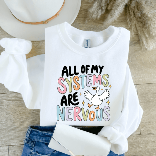 All My Systems Are Nervous Crewneck Sweatshirt | Funny Anxiety Sweatshirt | Mental Health Graphic Crewneck | Cozy Unisex Pullover