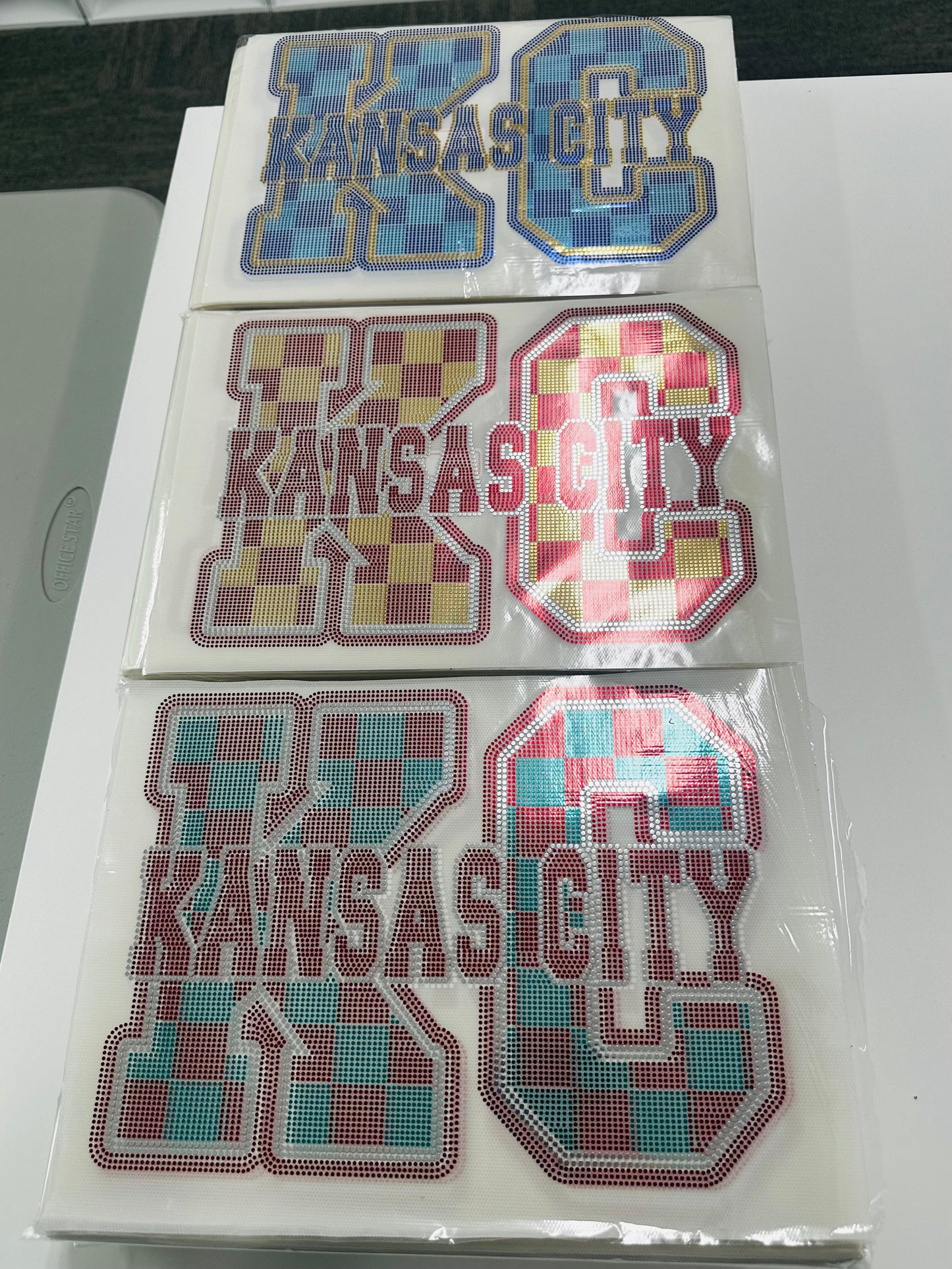 Spangle Transfer - KANSAS CITY BASEBALL checkered ROYAL BLUE/GOLD