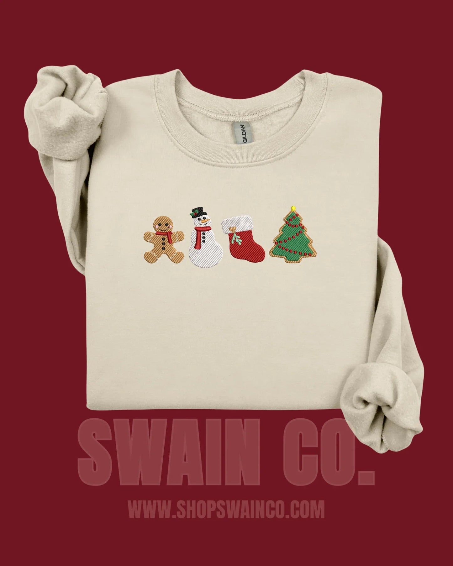 Embroidered Christmas Cookie Crewneck Sweatshirt | Gingerbread, Snowman, Stocking & Tree Embroidery | Holiday Sweatshirt | Cozy Christmas Gift