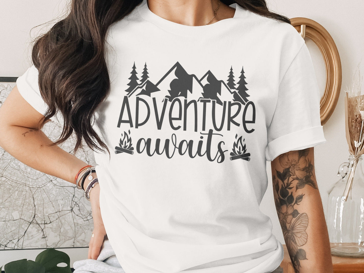 Adventure Awaits with Mountains and Campfires T-Shirt