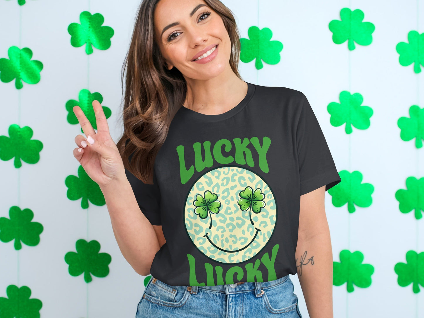 Lucky Clover Smiley Face T-Shirts, Retro St Patricks Day Apparel, Good Luck Outfit, Irish Celebration Shirts, Retro Lucky Tee