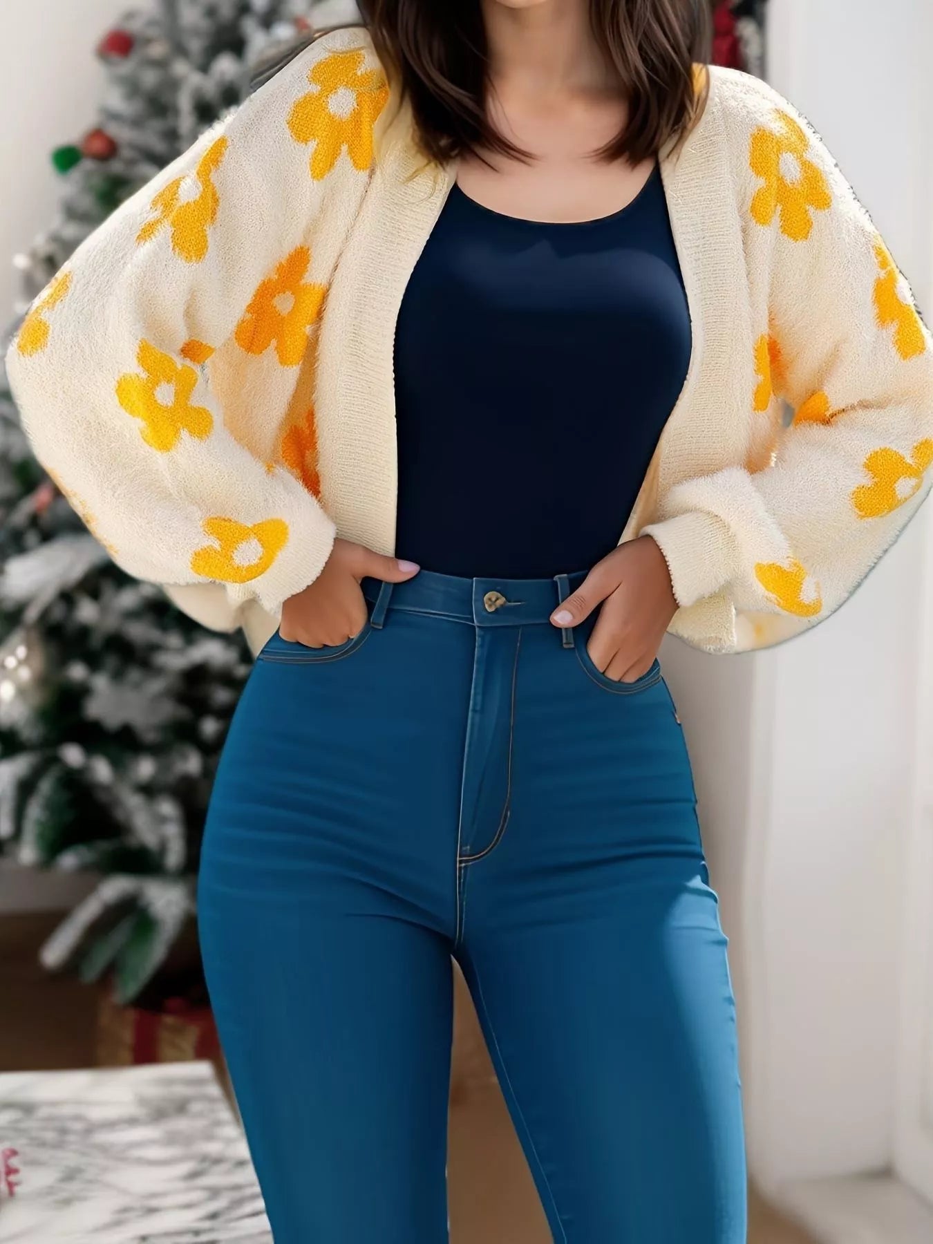 Floral Open Front Cardigan