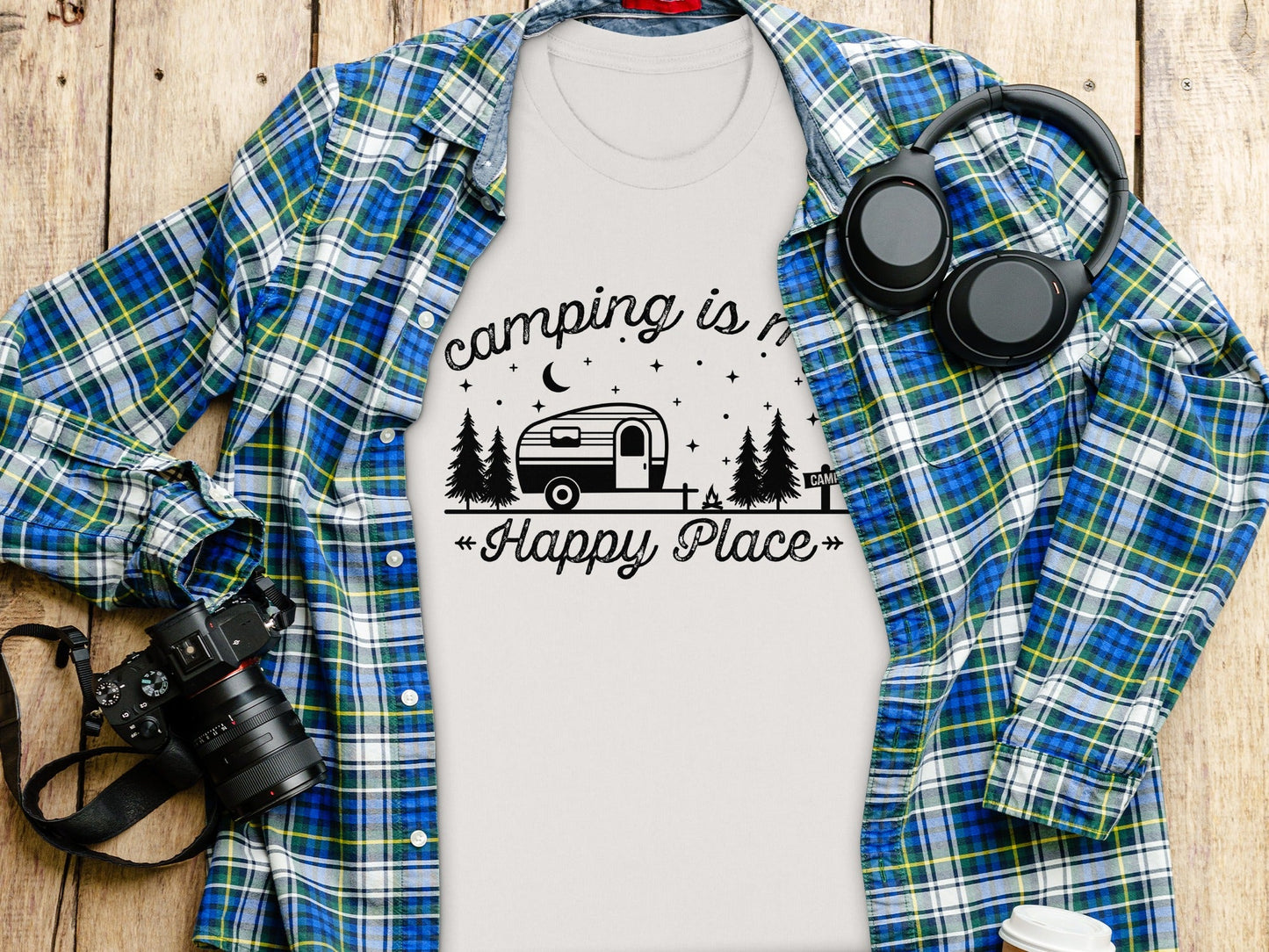 Camping Is My Happy Place Adventure Graphic T-Shirt