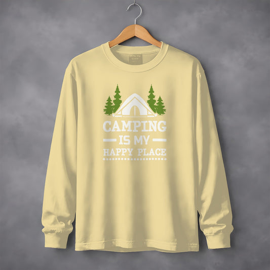 Camping Is My Happy Place Tent Trees Graphic Long Sleeve T-Shirt