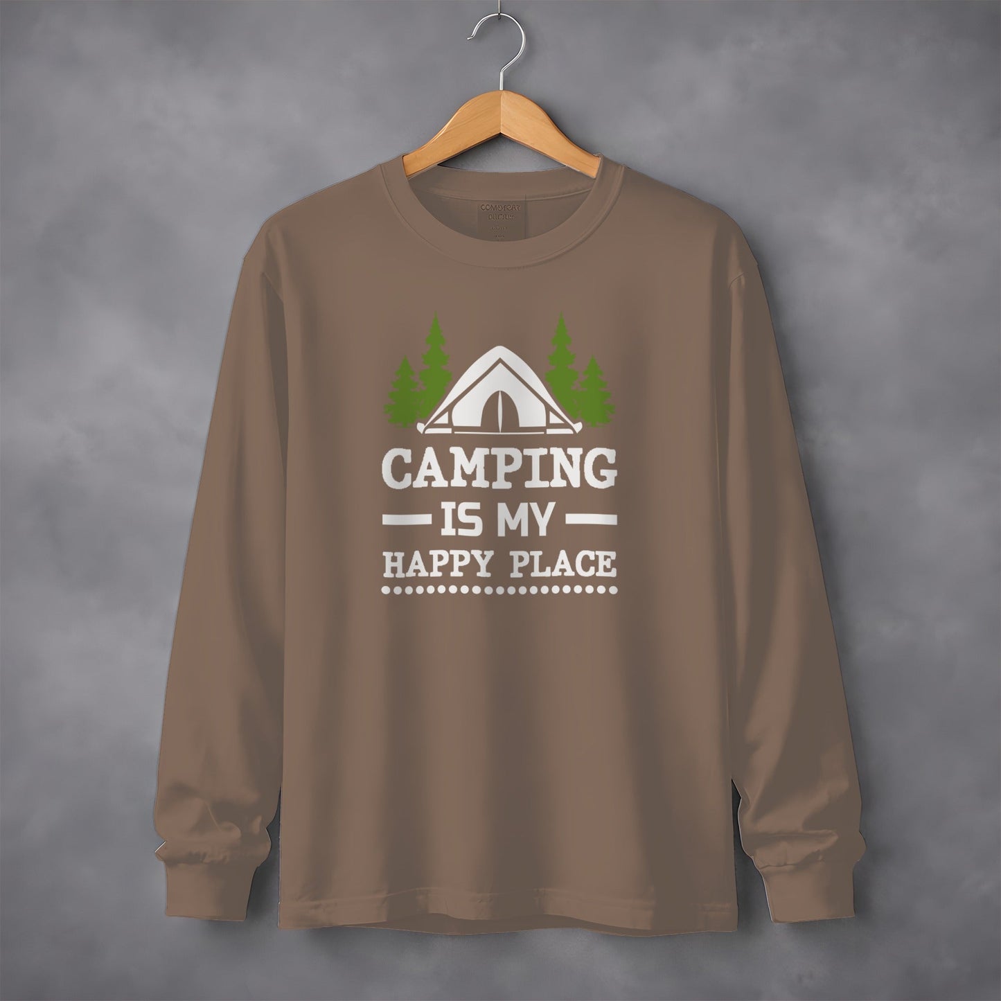 Camping Is My Happy Place Tent Trees Graphic Long Sleeve T-Shirt