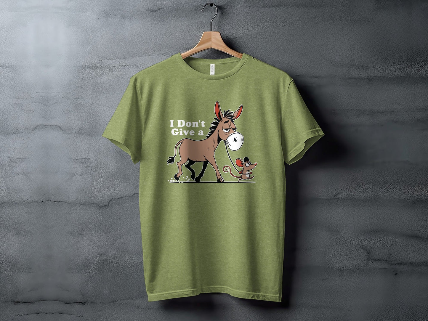 Funny Mouse Walking a Donkey Cartoon Graphic T-Shirt
