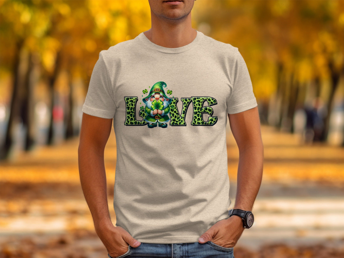 St Patricks Day Gnome T-Shirts, Four Leaf Clover Shirt, Love T Shirt, St Paddys Day Tee, Leopard Print Letters, Cute Irish T Shirts