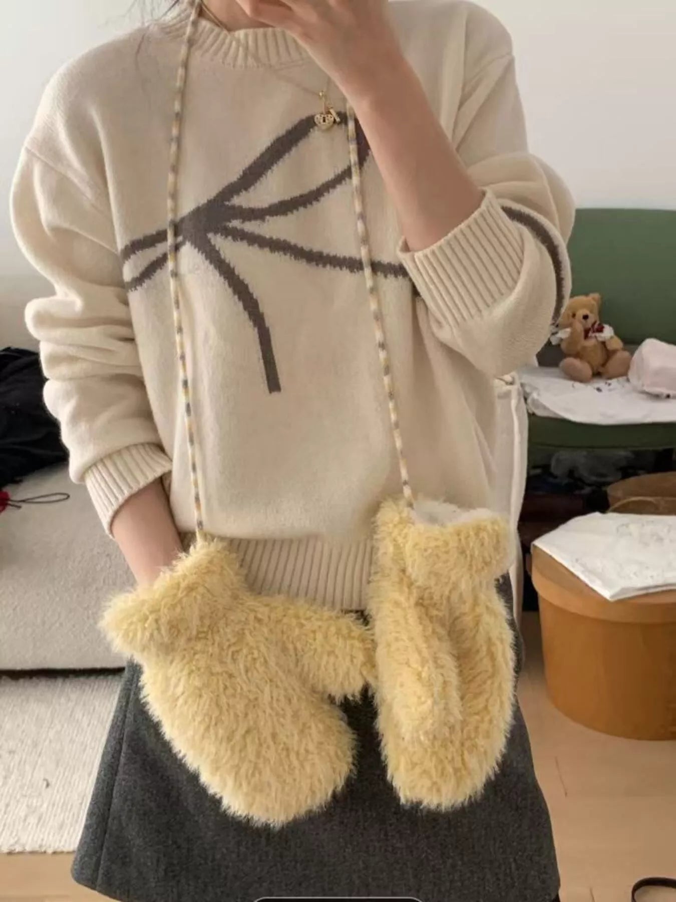 Fluffy Knit Mittens Gloves