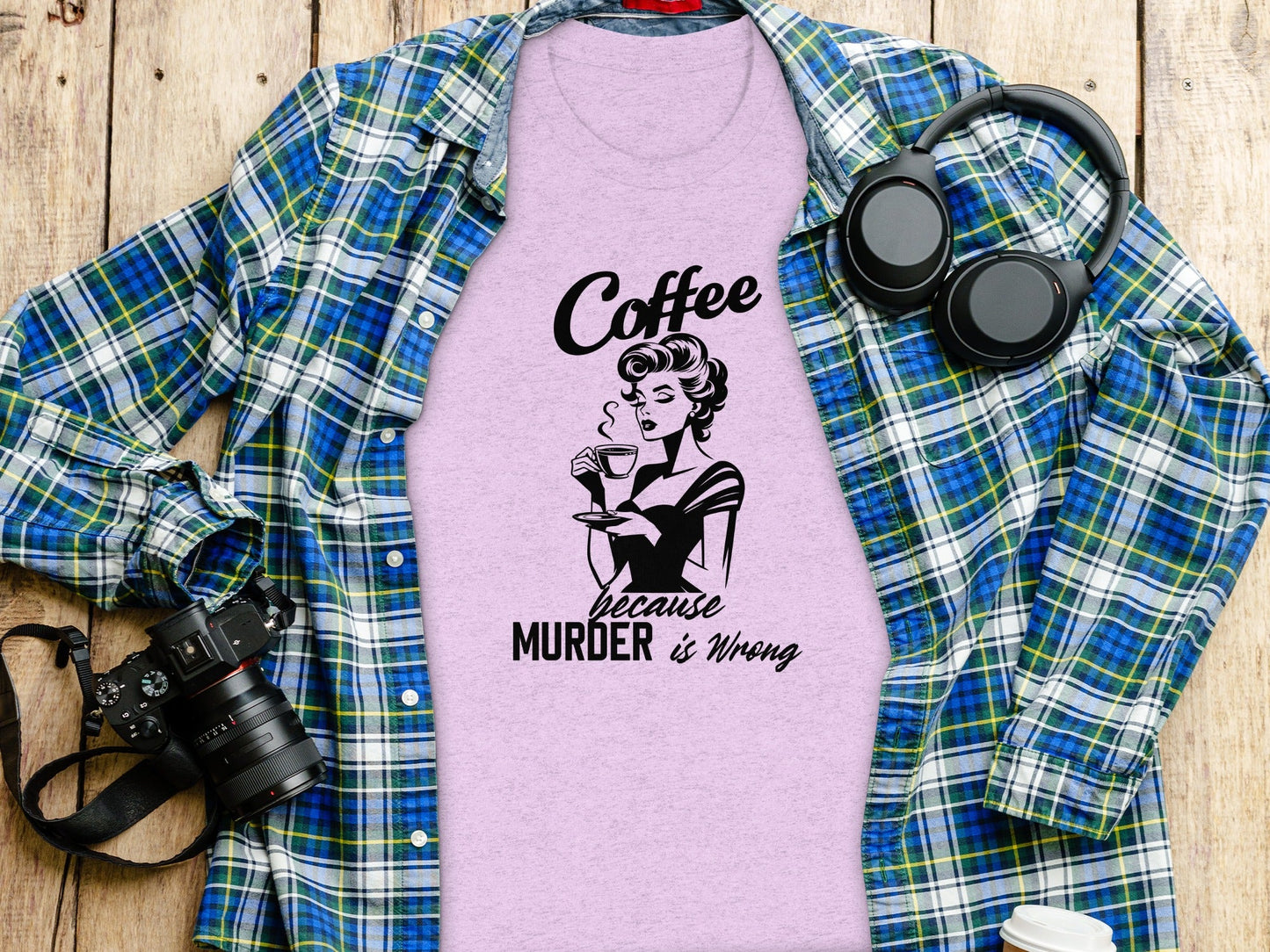 Coffee Because Murder is Wrong Funny Slogan Design T-Shirt