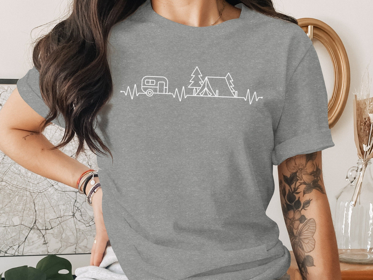 Camping Heartbeat Graphic Summer Outdoor Adventure T-Shirt