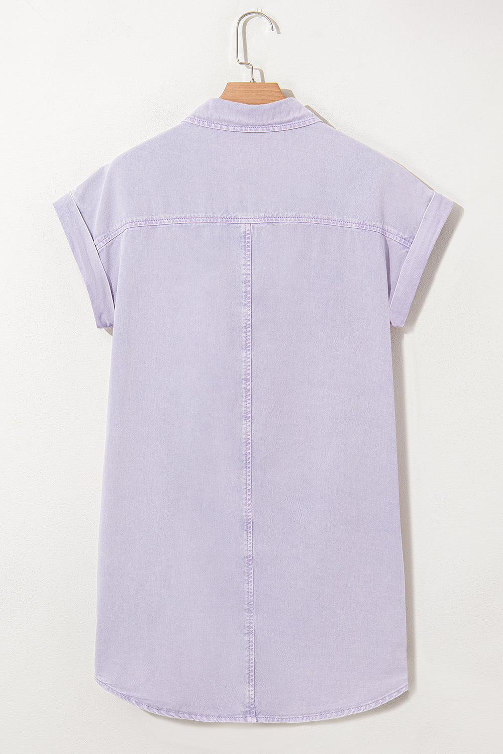 Pink Double Chest Pocket Denim Shirt Dress