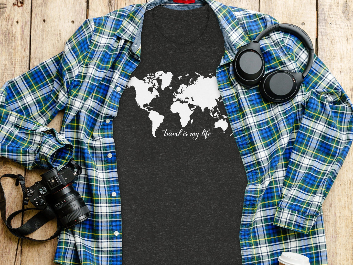 World Map Travel is My Life Graphic Design T-Shirt