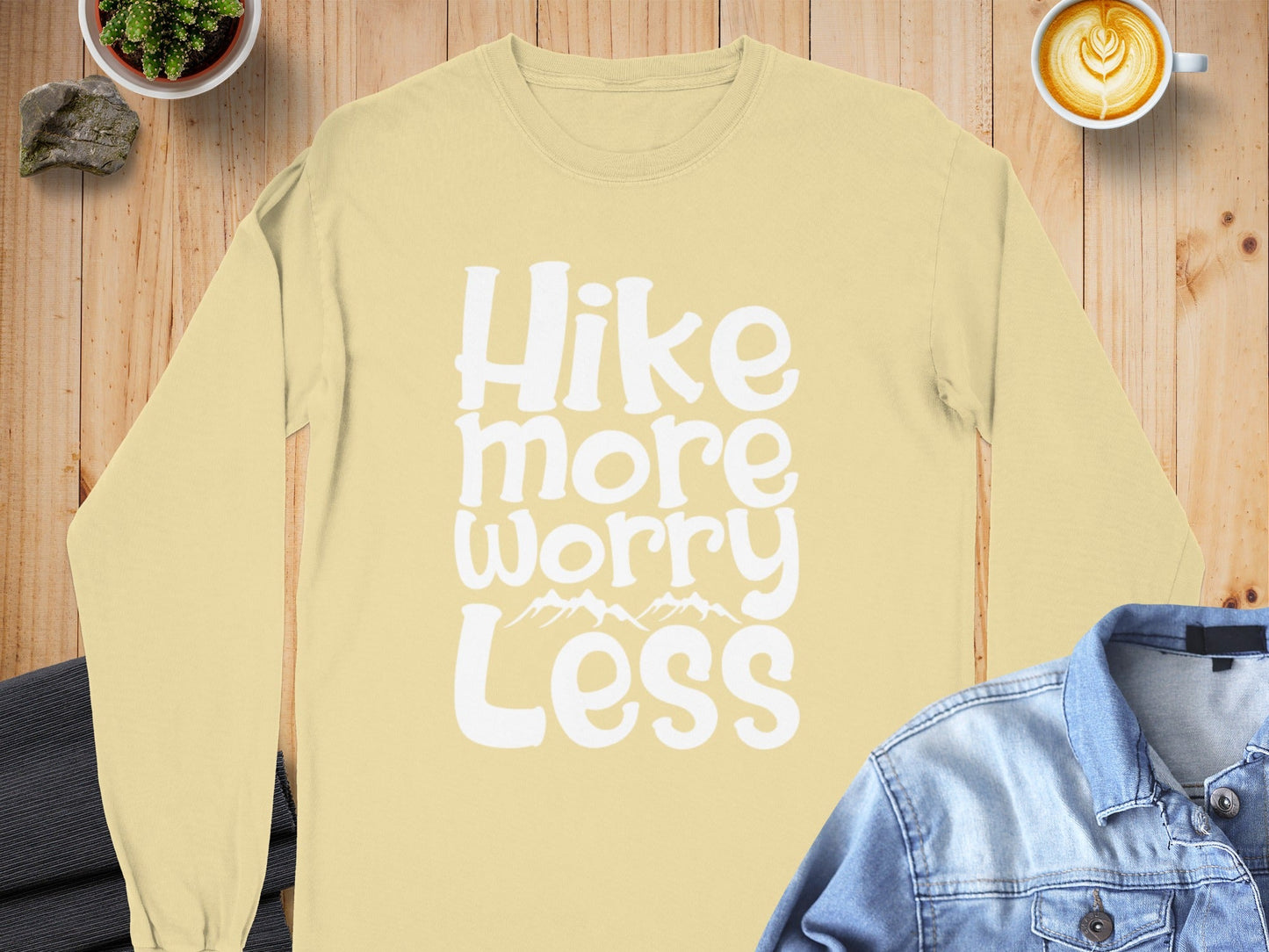 Hike More Worry Less With Mountain Graphic Long Sleeve T-Shirt