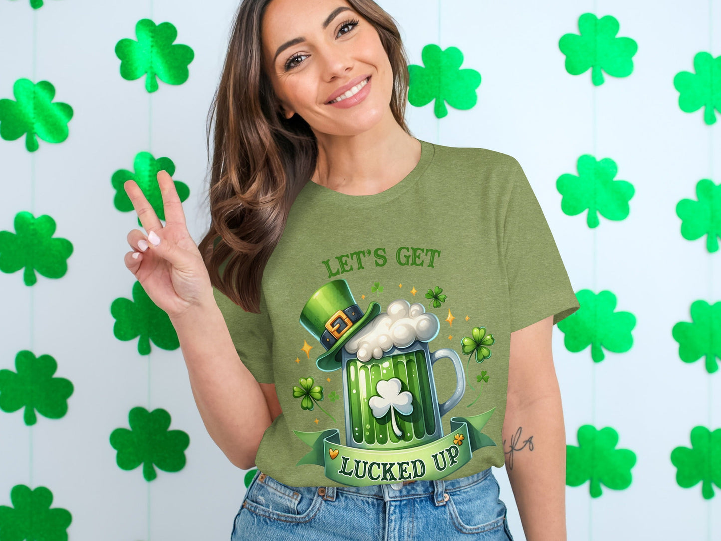 Lets Get Lucked Up T-Shirts, St Patricks Day Apparel, Irish Beer Mug, Clover Graphic Tee, Good Luck Shirts, Holiday T-Shirt, Festive Outfit
