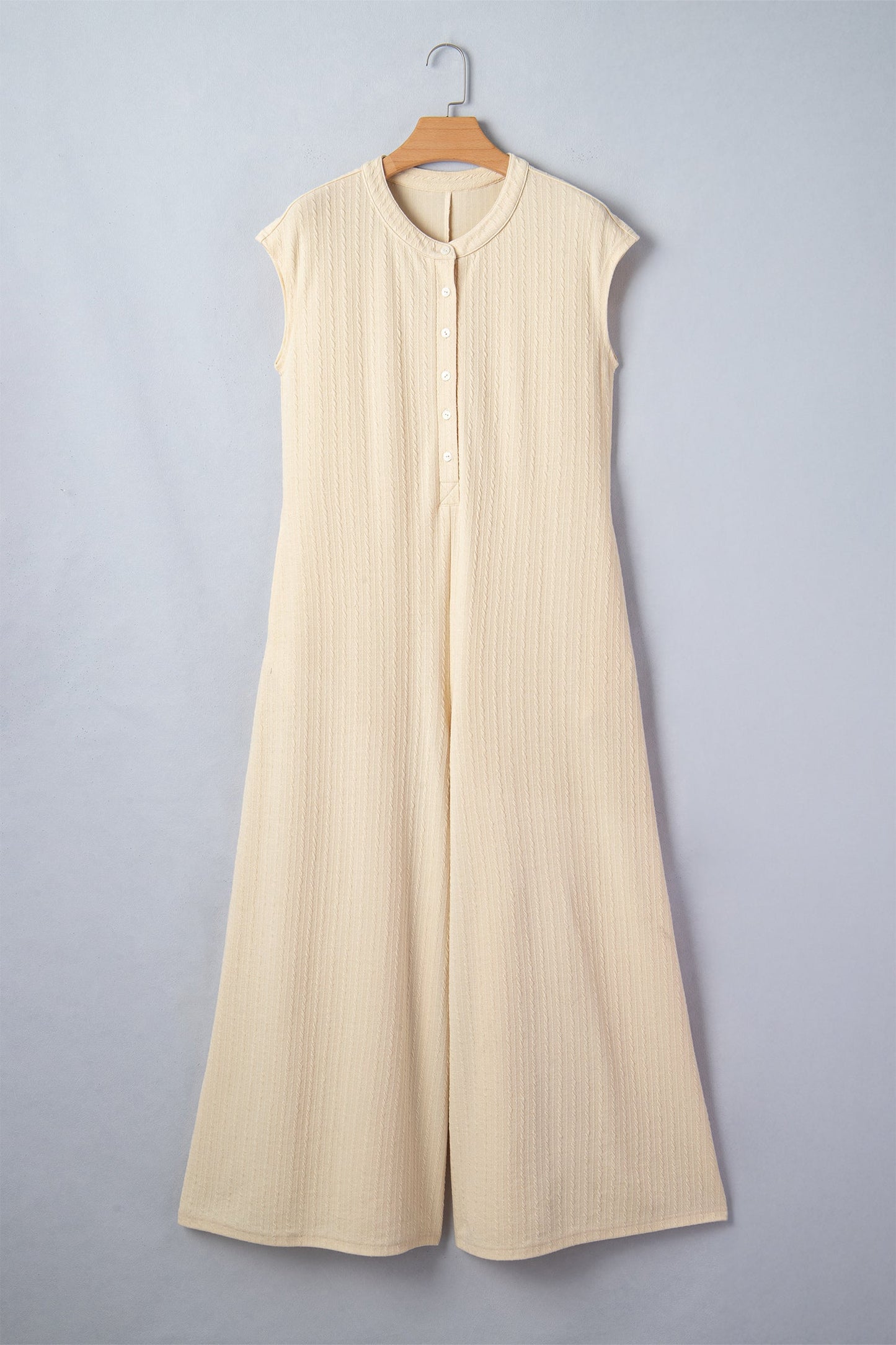 Jet Stream Half Buttons Ribbed Knit Wide Leg Jumpsuit