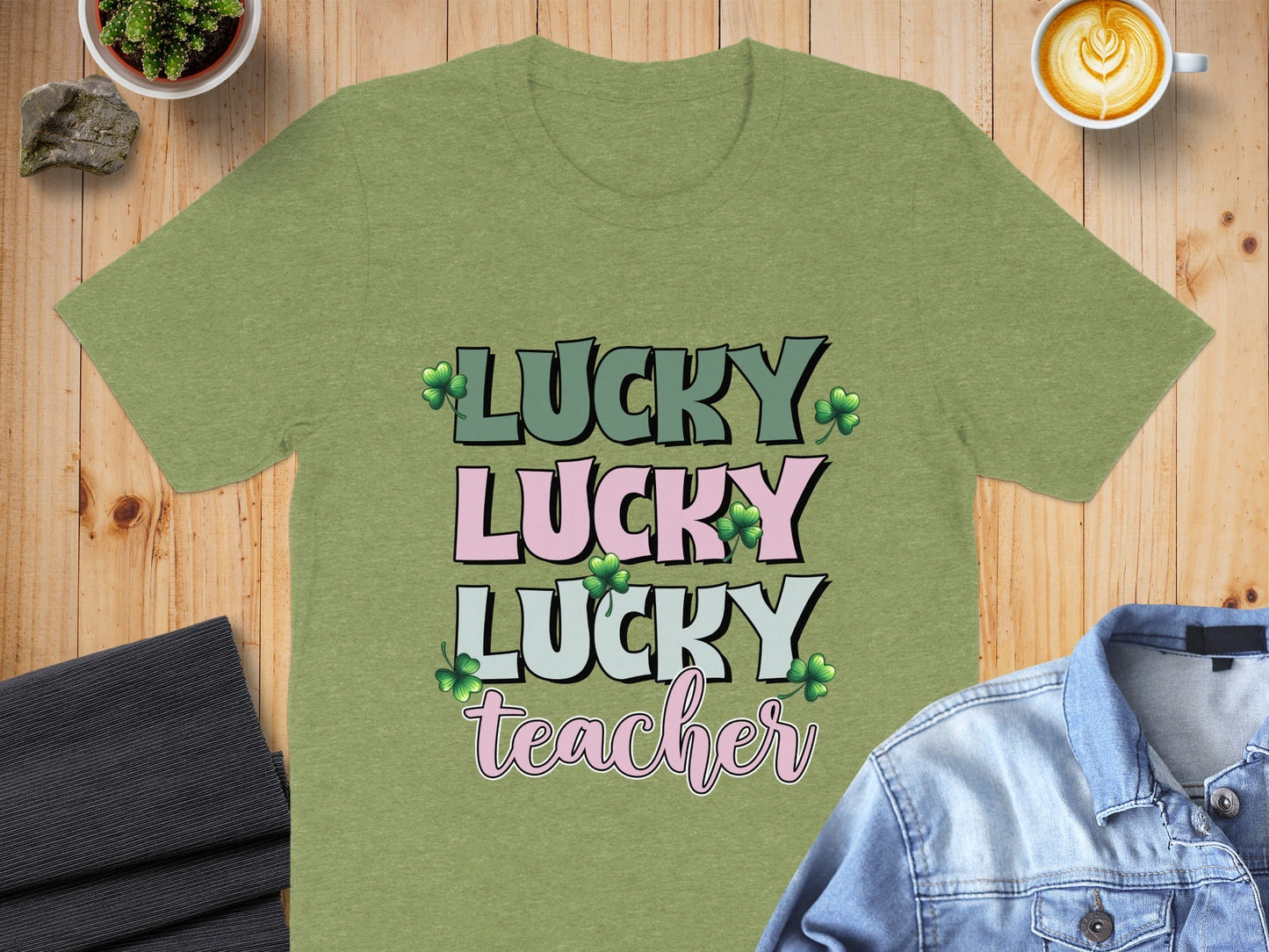 Lucky Lucky Lucky Teacher with Clovers St Patricks Day T-Shirt