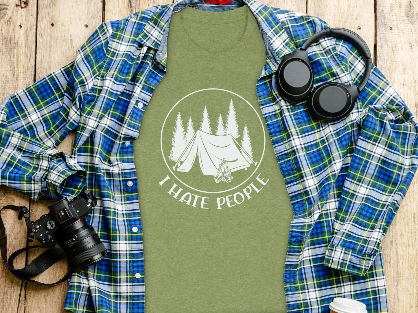 I Hate People Camping Tent Trees Graphic Illustration T-Shirt