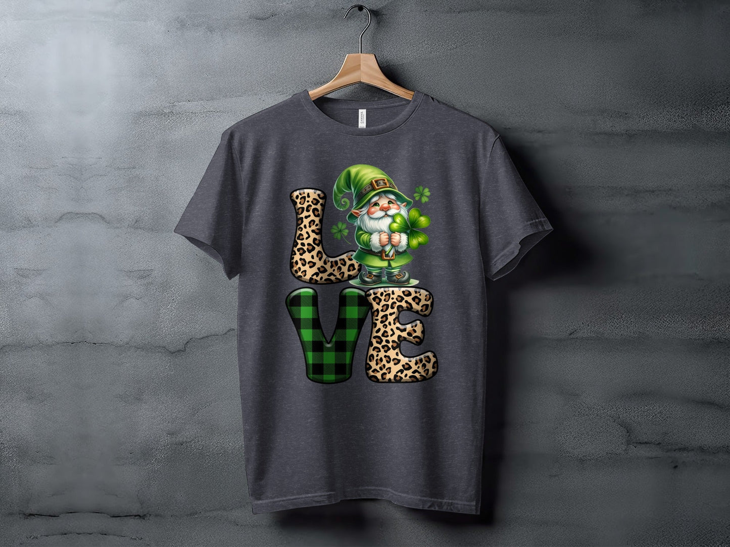 St Patricks Day Gnome T-Shirts, Leopard Print LOVE, Lucky Clover T-Shirts, Irish T-Shirts, Green Plaid T-Shirts, Unique St Paddys Day