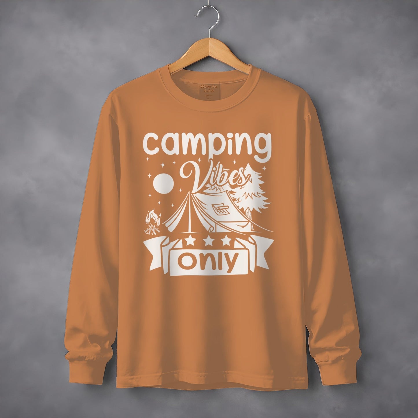 Camping Vibes Stars Only With Tent Graphic Long Sleeve T-Shirt
