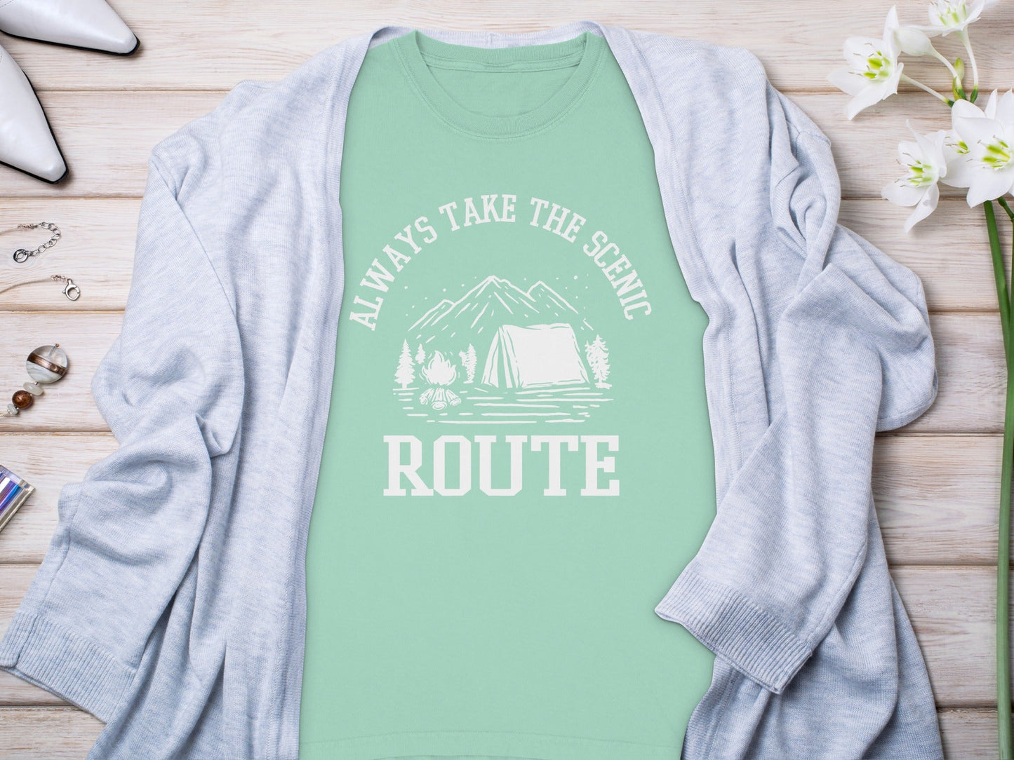 Always Take The Scenic Route Camping Adventure Long Sleeve T-Shirt