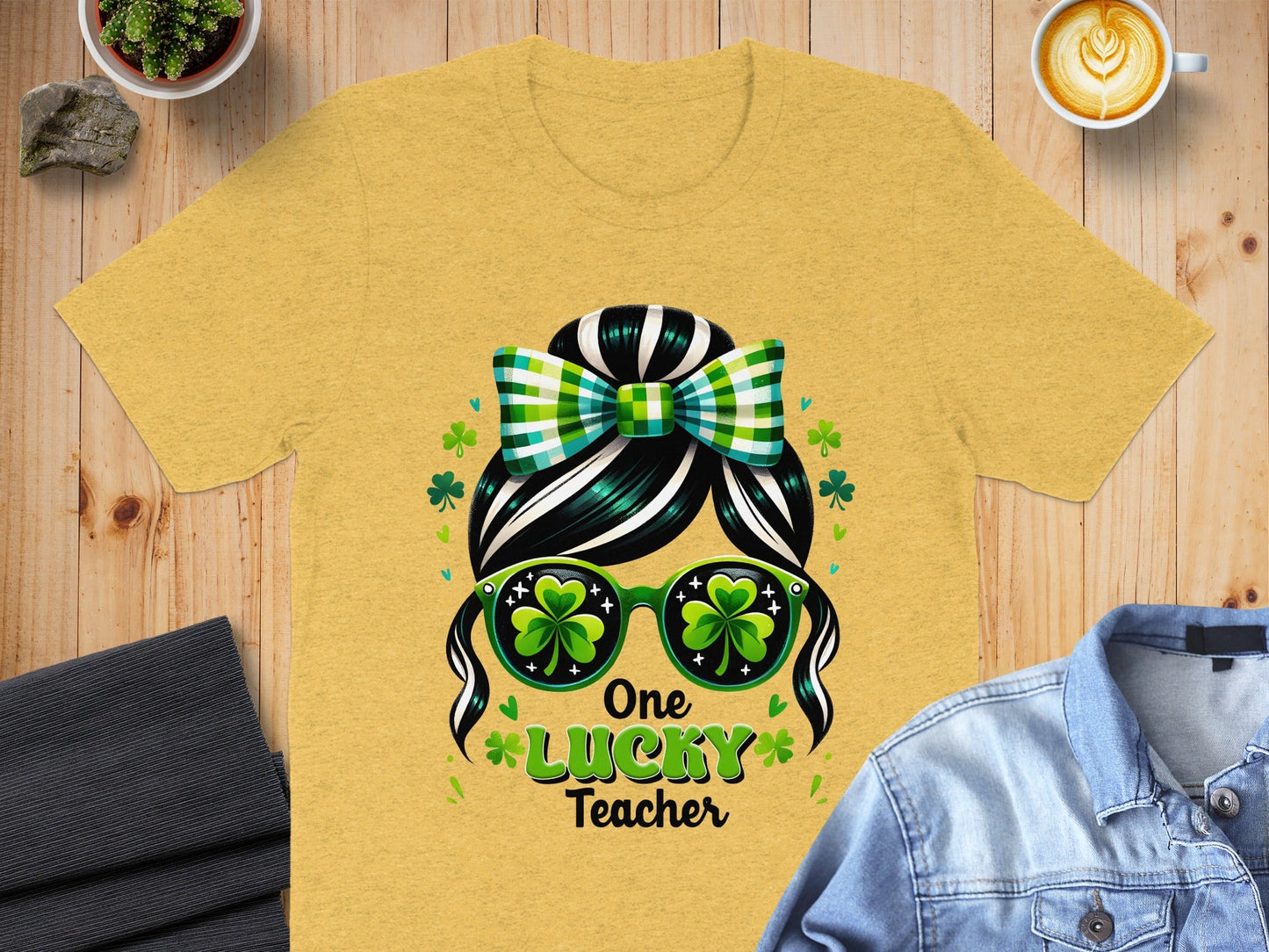One Lucky Teacher Shamrock Sunglasses Graphic Design T-Shirt