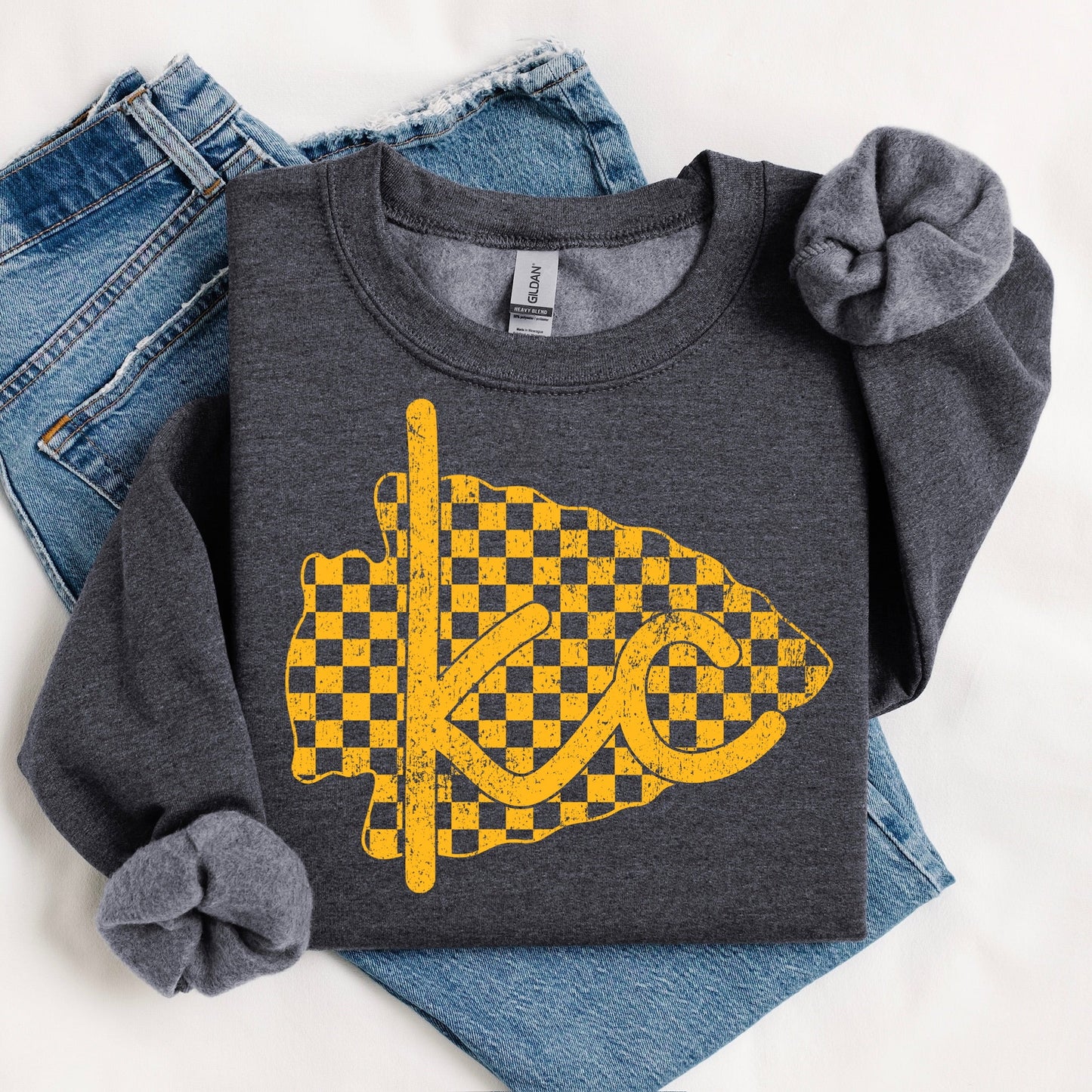 YELLOW GOLD checkered arrowhead KC screen print transfer