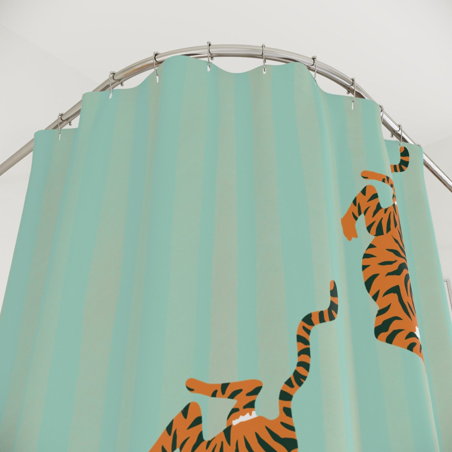 Pastel Turquoise Striped Tiger Shower Curtain — Fiercely Feminine Bathroom Decor