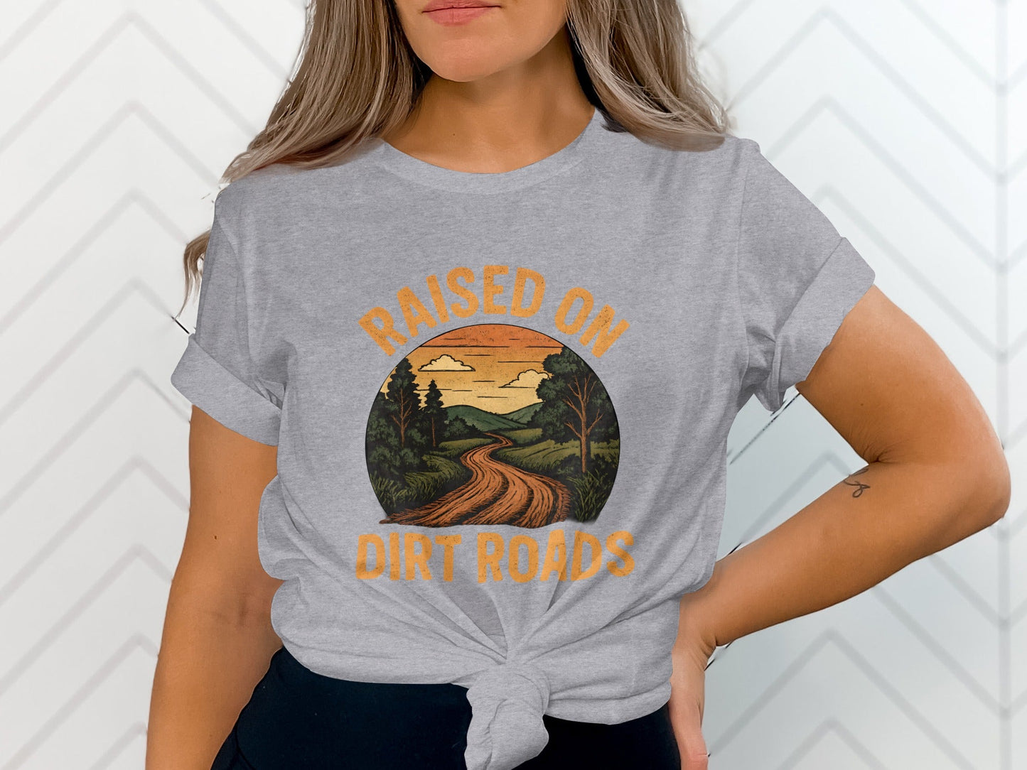 Raised On Dirt Roads Country Graphic Image Design T-Shirt