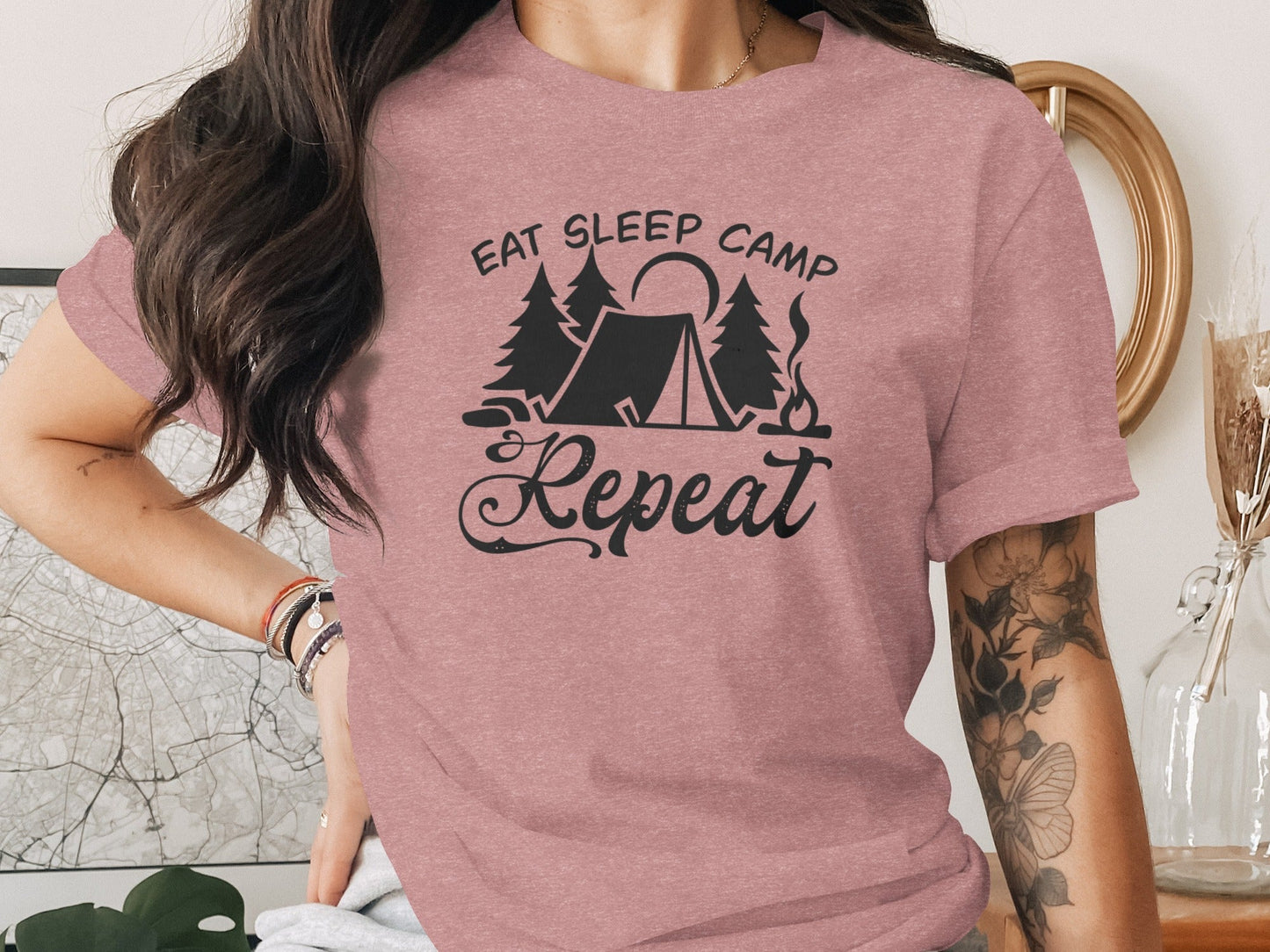 Eat Sleep Camp Repeat Adventure Graphic Camping T-Shirt