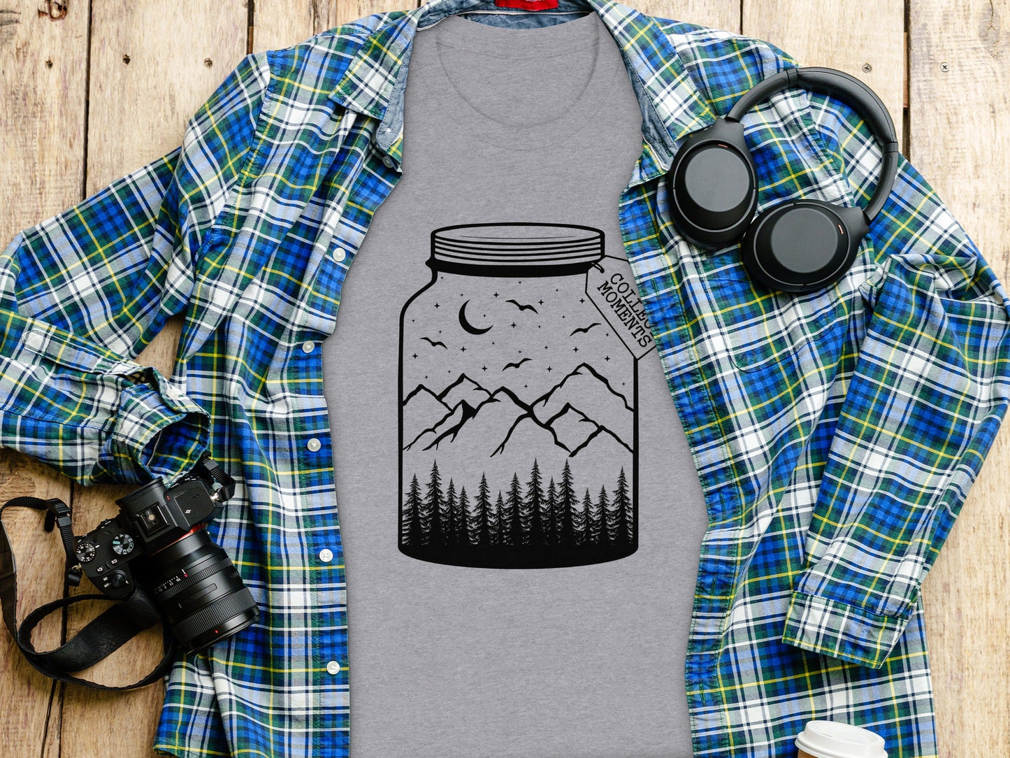 Collect Moments Jar with Mountains Scene Design T-Shirt
