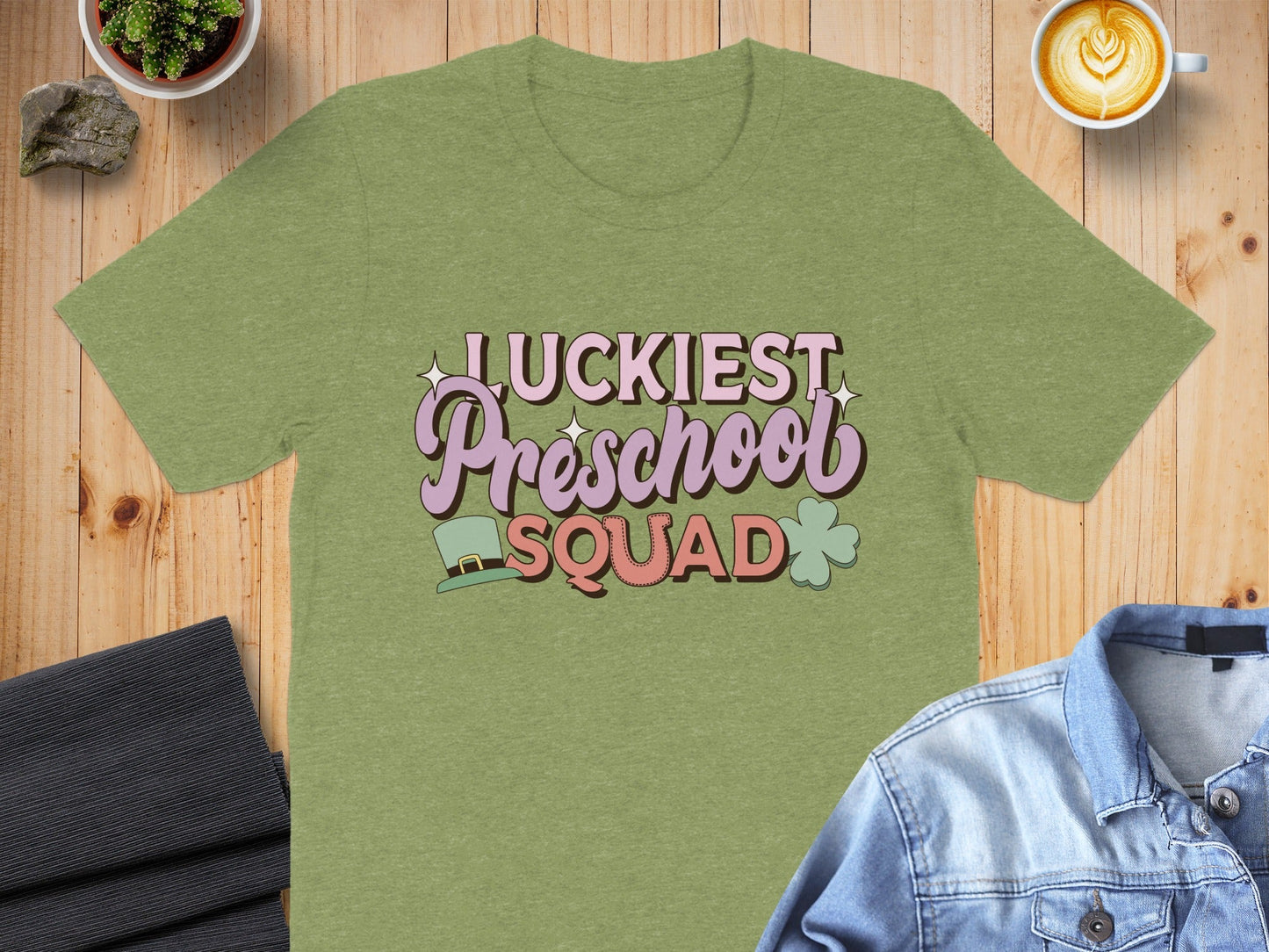 Luckiest Preschool Squad With Hat And Clover T-Shirt
