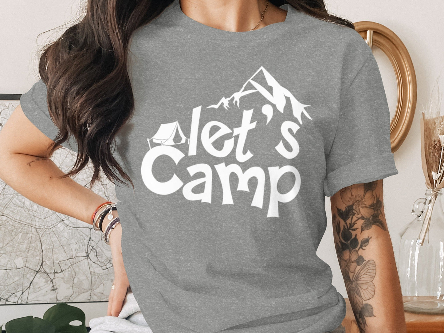 Lets Camp Tent With Mountain T-Shirt