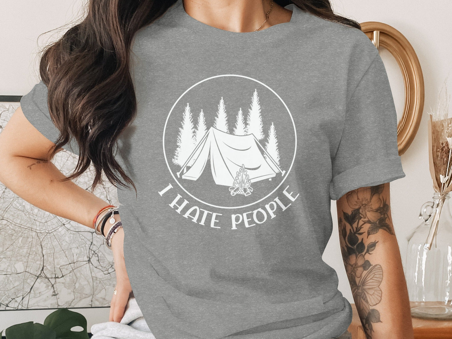 I Hate People Camping Tent Trees Graphic Illustration T-Shirt