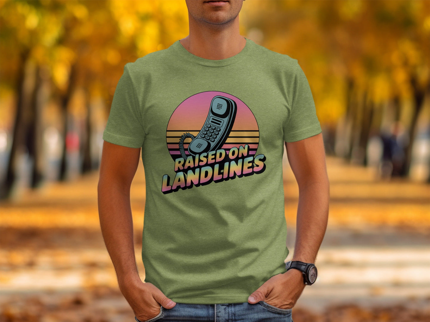 Raised on Landlines Retro Style Phone Design T-Shirt