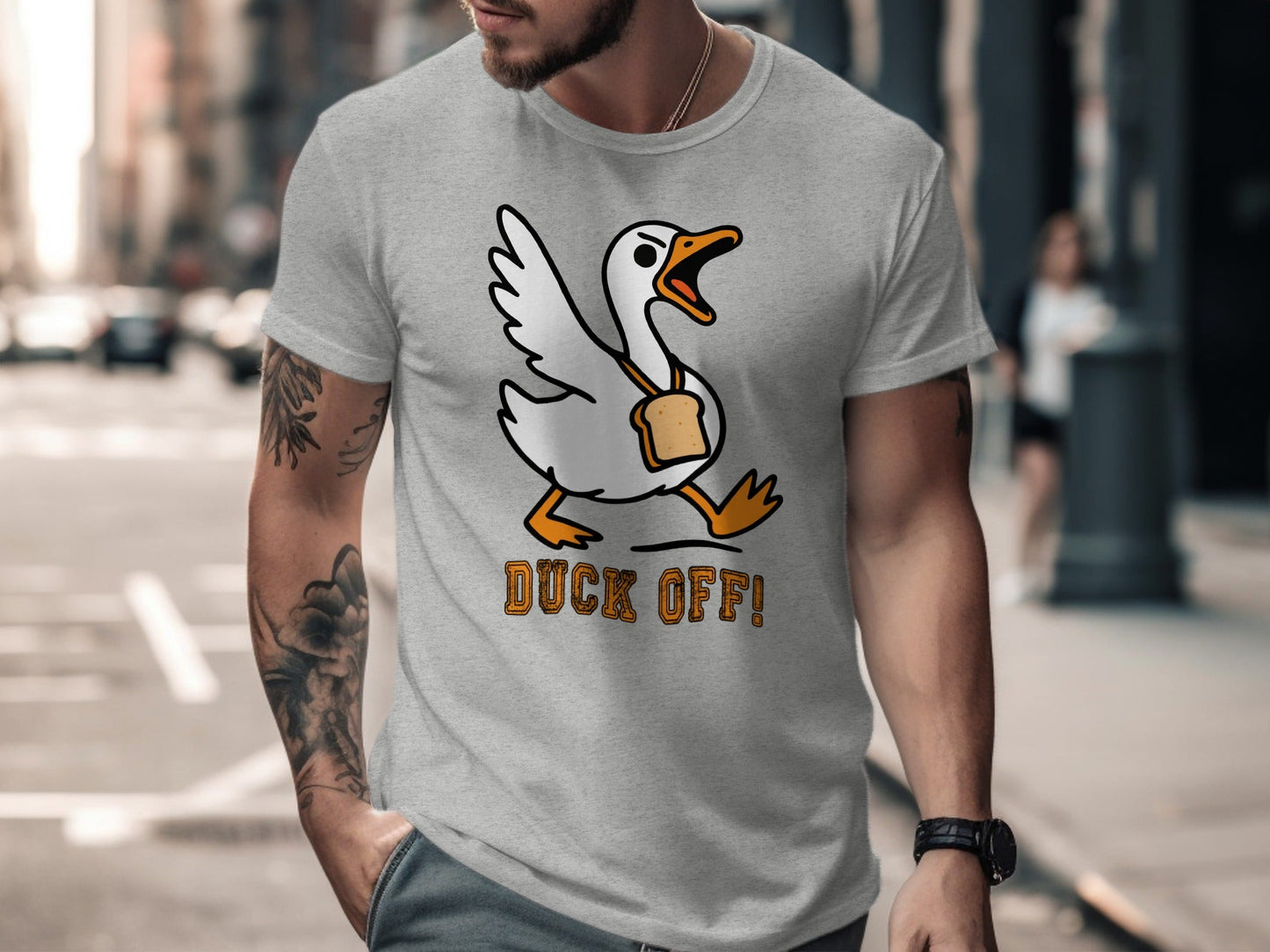 Duck Off Funny Angry Goose with Bread Slice T-Shirt