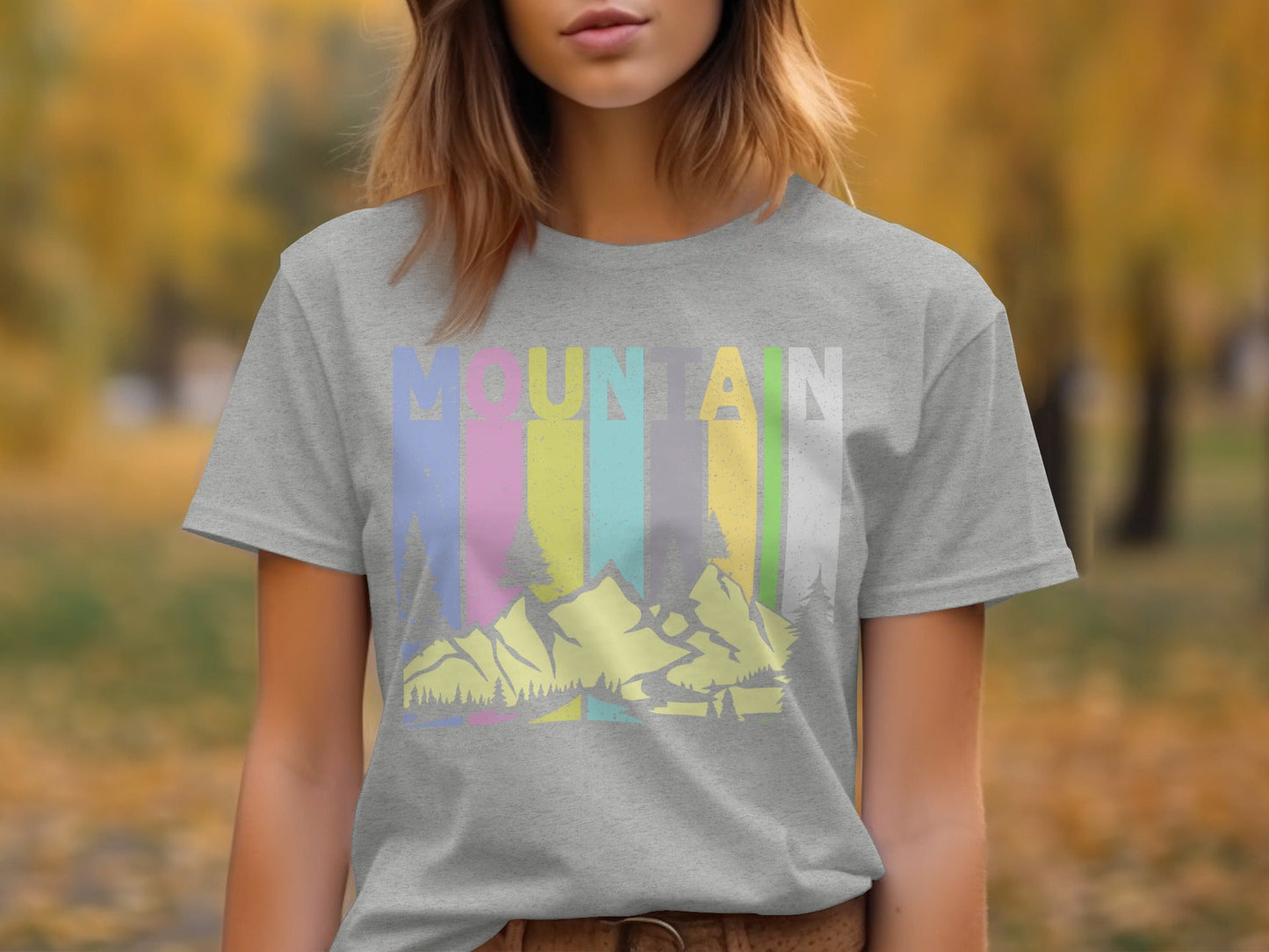 Colorful Mountain Scenery Graphic T-Shirt Long Sleeve T-Shirt