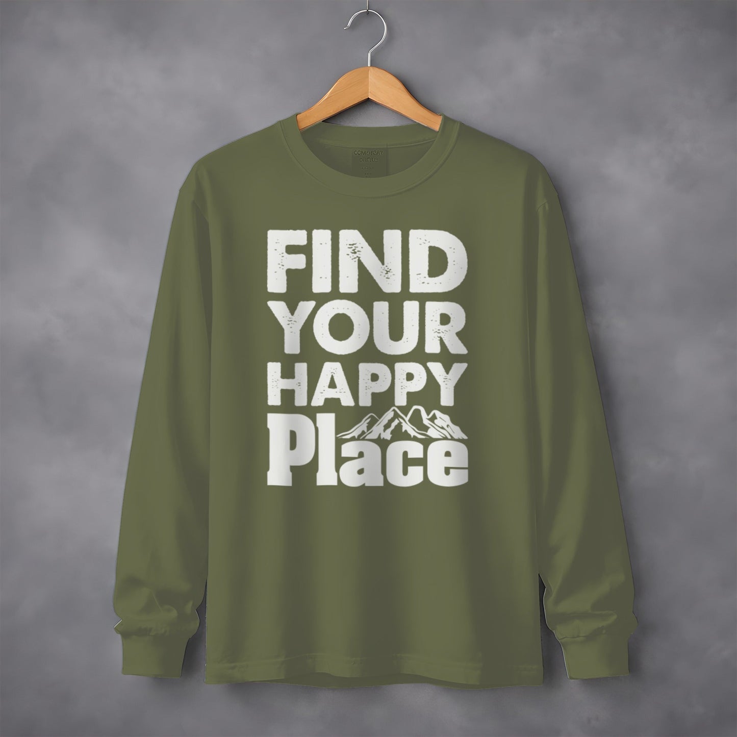 Find Your Happy Place With Mountains Graphic Long Sleeve T-Shirt