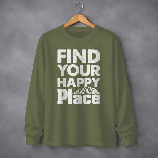 Find Your Happy Place With Mountains Graphic Long Sleeve T-Shirt