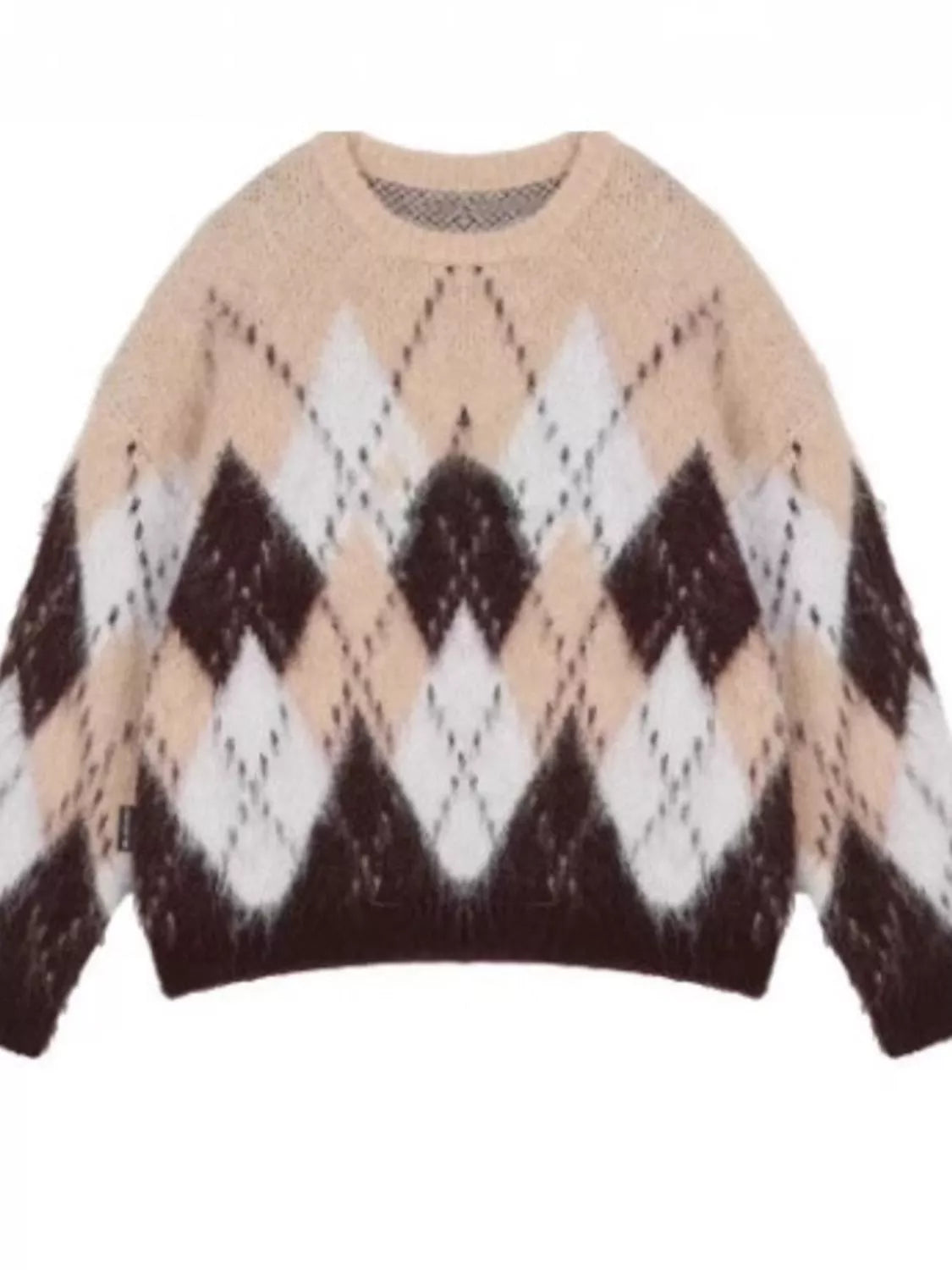 Men's Plus Size Argyle Knit Round Neck Sweater