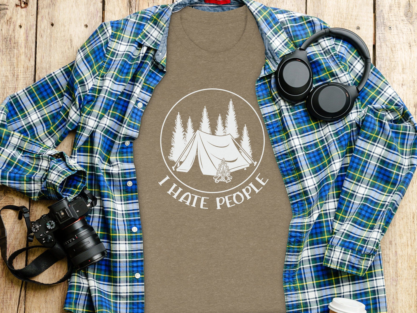 I Hate People Camping Tent Trees Graphic Illustration T-Shirt