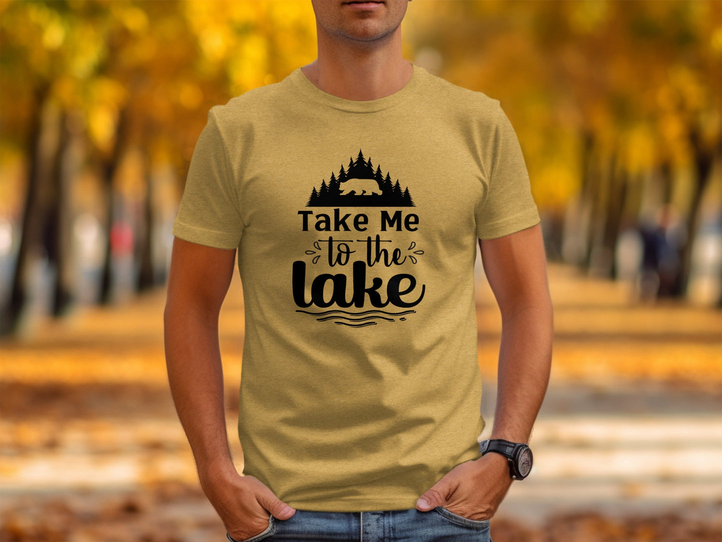 Take Me To the Lake Bear and Trees Design T-Shirt