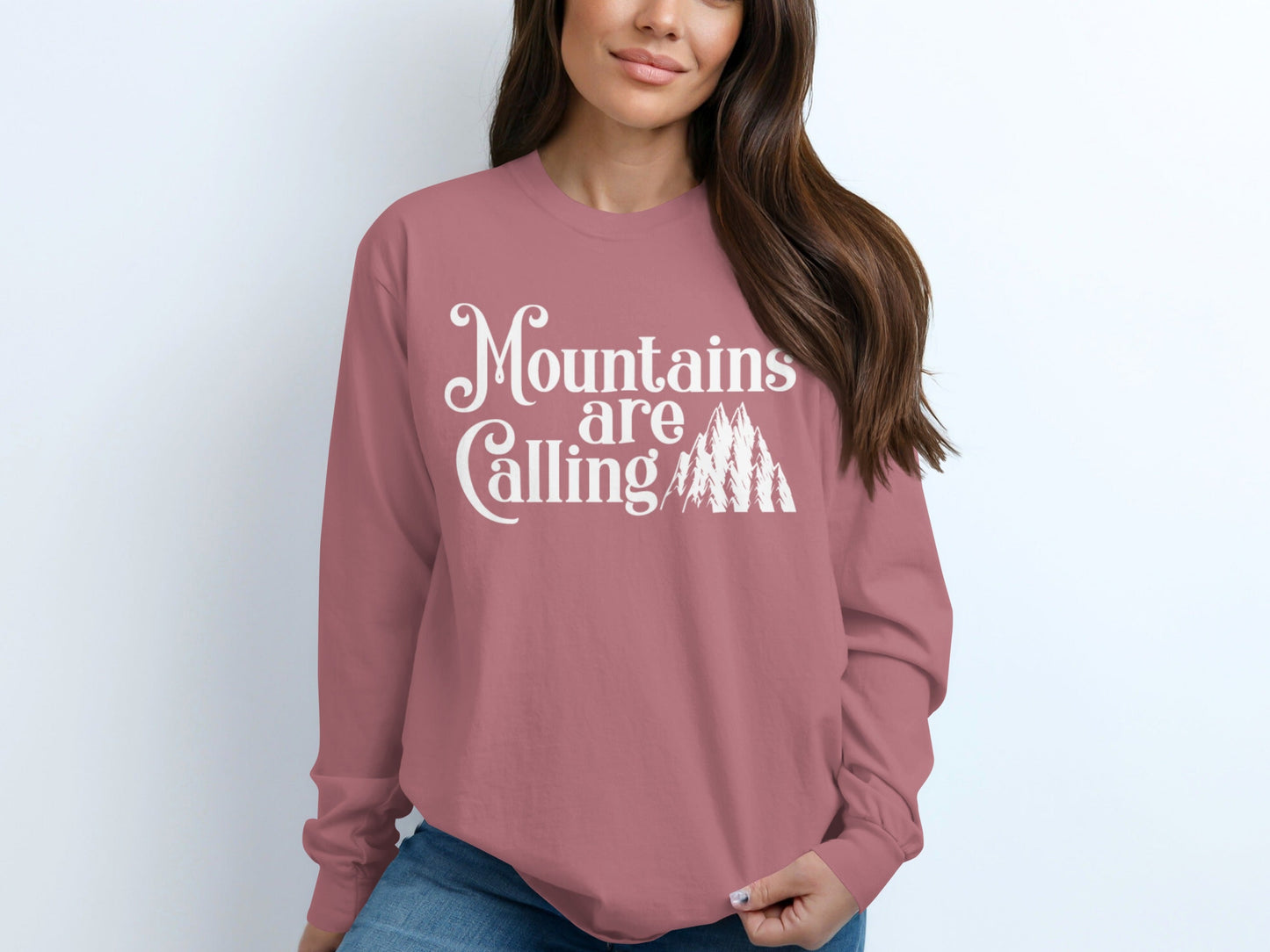 Mountains Are Calling With Mountain Peaks Art Long Sleeve T-Shirt