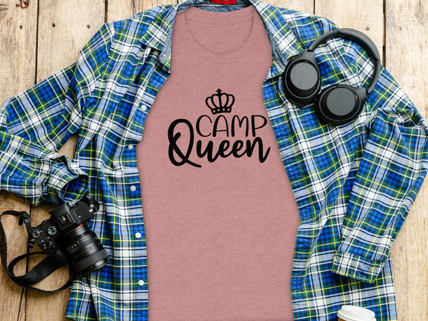Camp Queen With Crown Graphic Camping Trip Fun T-Shirt