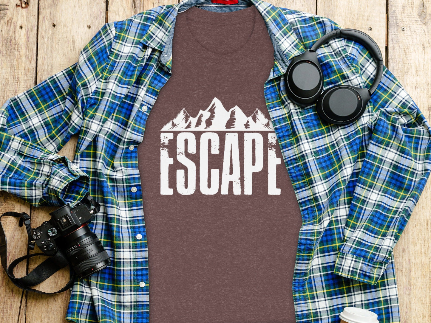 Escape Into The Mountains Outdoor Adventure Design T-Shirt