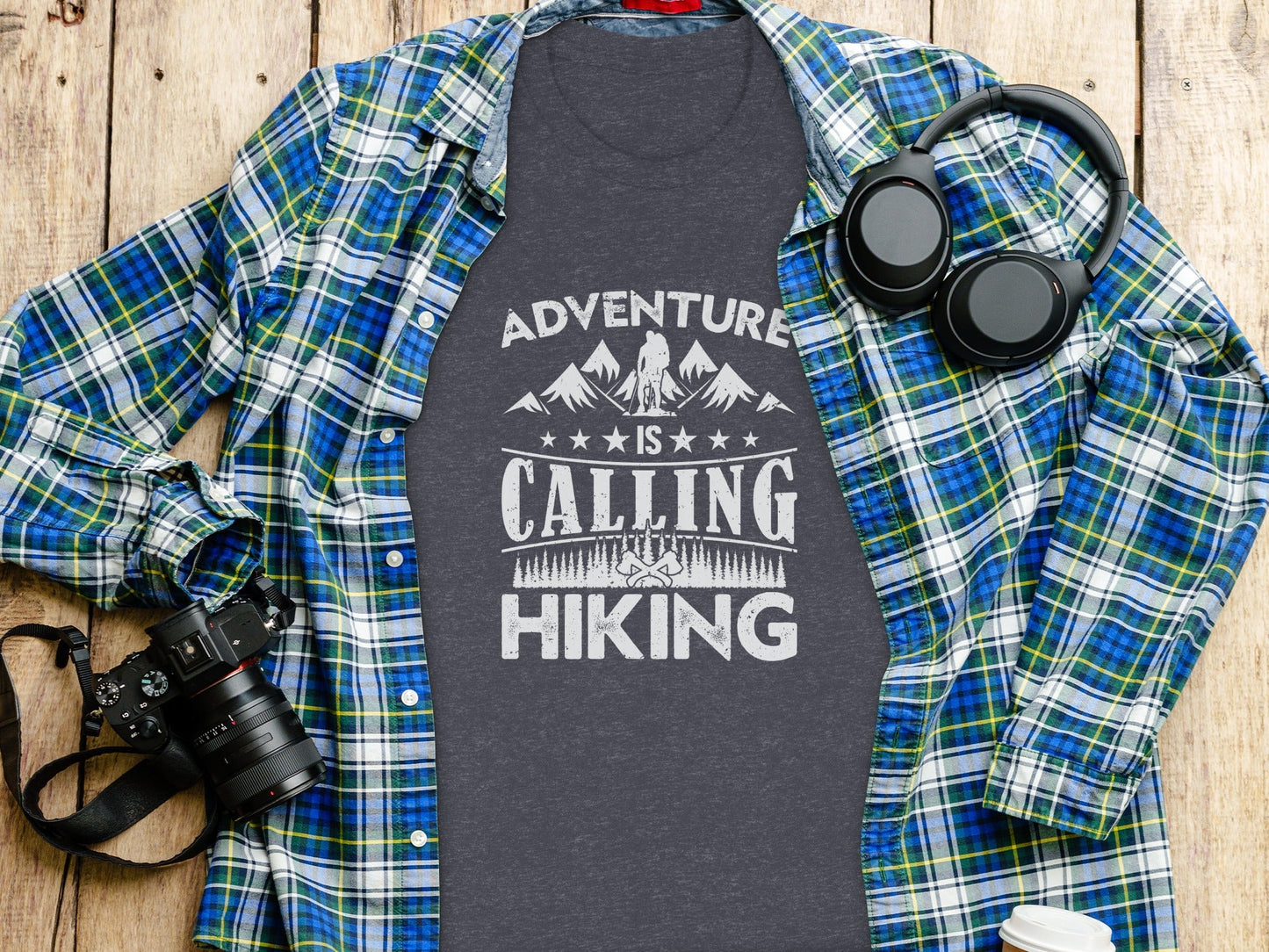 Adventure Is Calling Hiking Graphic Design T-Shirt