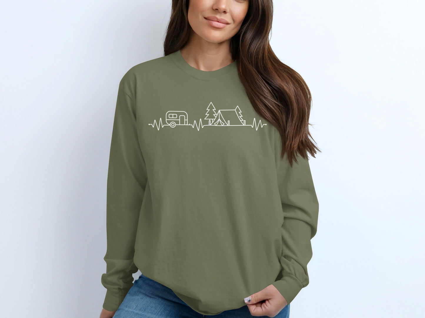 Camping Heartbeat Caravan Tent Adventure Time Long Sleeve T-Shirt