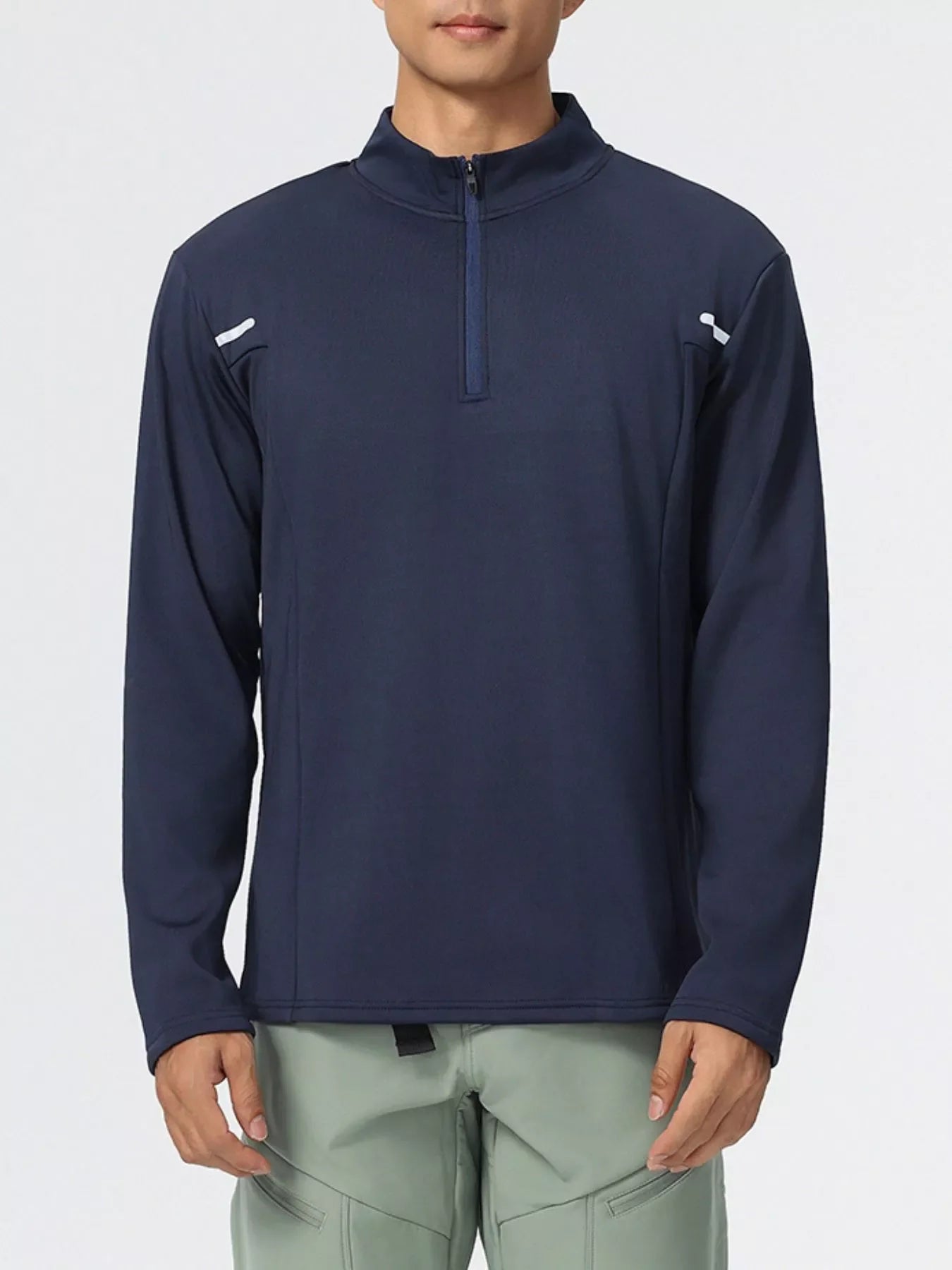 Men's Plus Size Half-Zip Long Sleeve Top