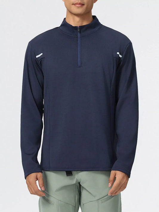 Men's Plus Size Half-Zip Long Sleeve Top